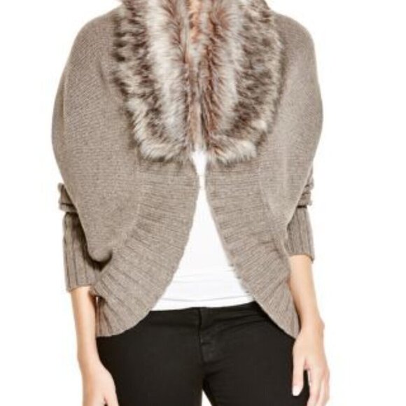 Three Dots Sophie Faux Mink Collar Cocoon Cape Cardigan Oversized Sweater - Picture 3 of 14